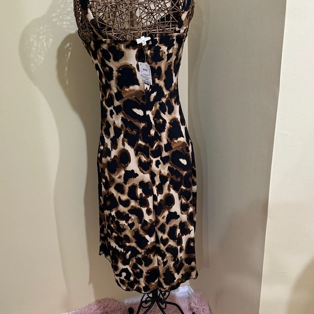 Elegant Leopard Print | Low High Midi Women’s Dress Size L | NWOT